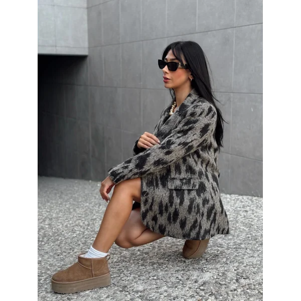 Jakar Desenli Dokulu Blazer Ceket Siyah