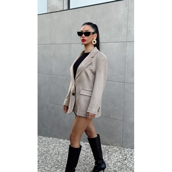 OVERSİZE SÜET BLAZER CEKET VİZON