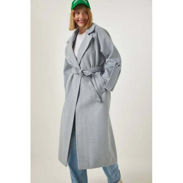 Premium Model Kol Detay Yün Kaban Gri