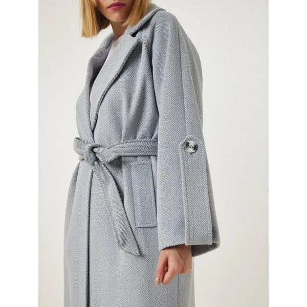 Premium Model Kol Detay Yün Kaban Gri