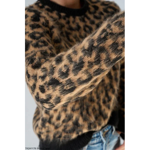 LEOPAR DESEN ŞARDONLU KAZAK