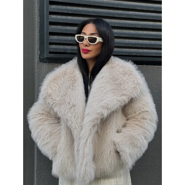Uzun Tüylü Premium Kürk Ekru