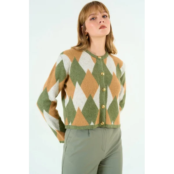 BAKLAVA DESEN KISA YEŞİL HIRKA