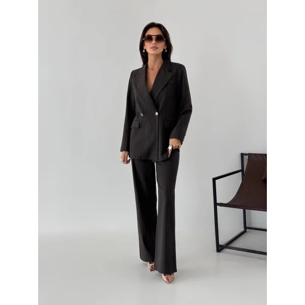 Myra Kahverengi Blazer Ceket Pantolon Takım