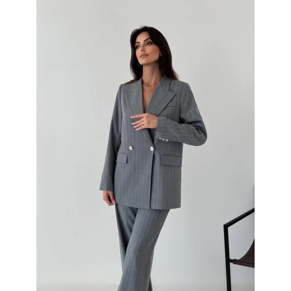 Myra Gri Blazer Ceket Pantolon Takım 