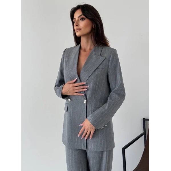 Myra Gri Blazer Ceket Pantolon Takım 