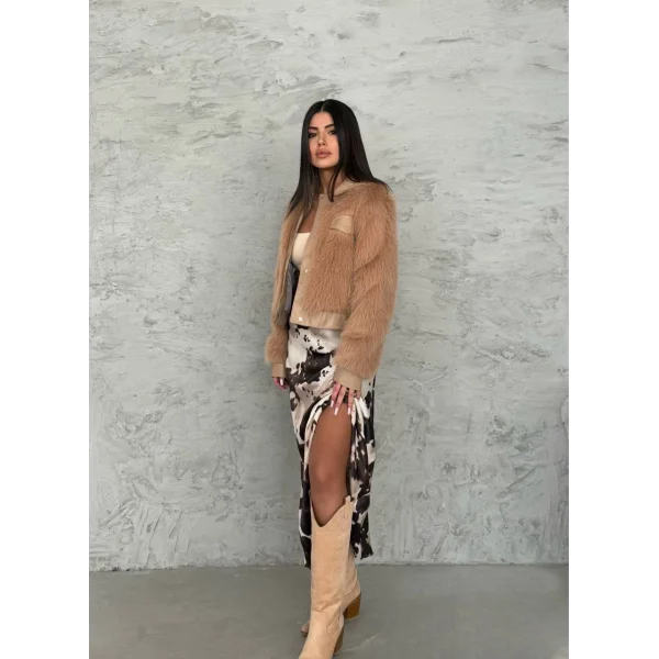 Deri Garnili Vizon Kürk Ceket