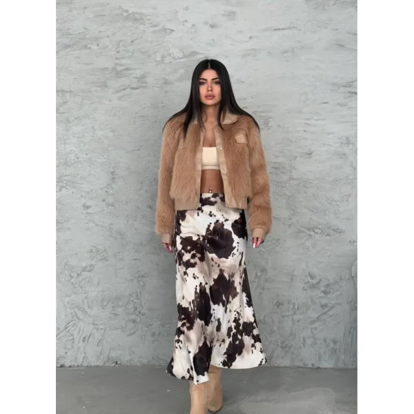 Deri Garnili Vizon Kürk Ceket