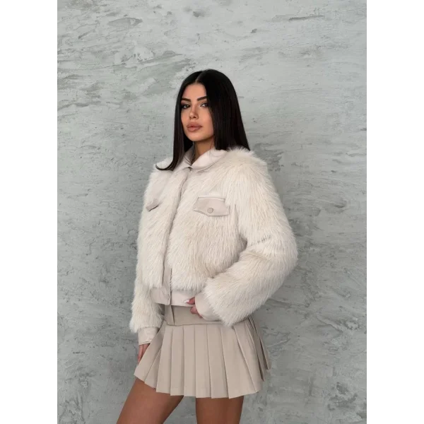 Deri Garnili Taş Kürk Ceket