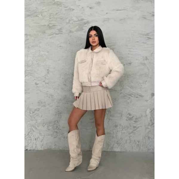 Deri Garnili Taş Kürk Ceket