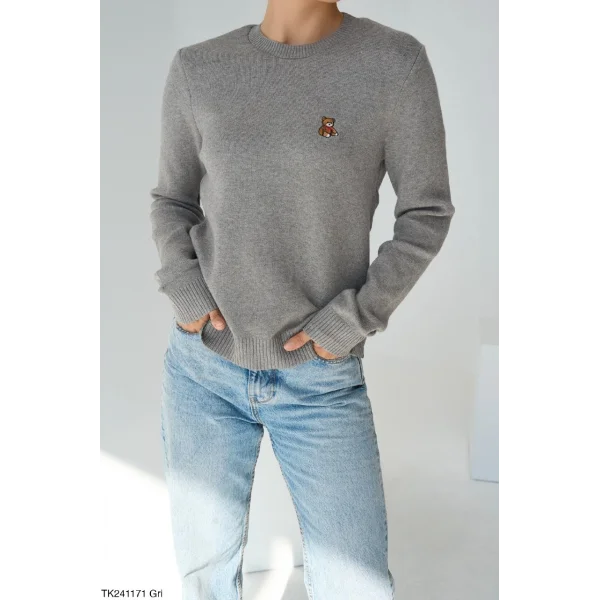 Ayı Armalı Gri Triko Kazak