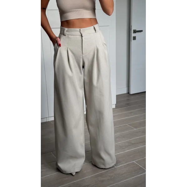 Balıksırtı Pamuklu Palazzo Pantolon Krem