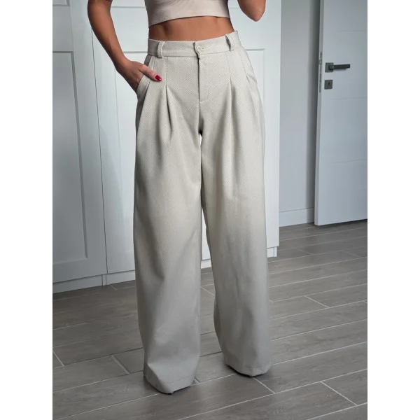 Balıksırtı Pamuklu Palazzo Pantolon Krem