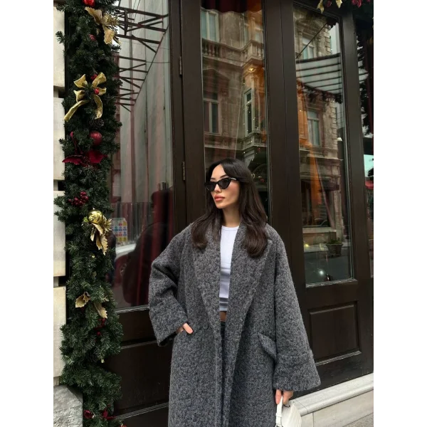 Yün Oversize Buklet Kaban Antrasit