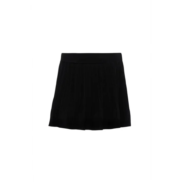 Pile Detaylı Beli Lastikli Mini Şort Etek Siyah