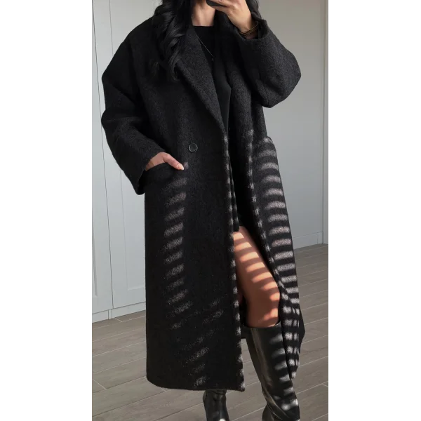 Yün Oversize Buklet Kaban Siyah