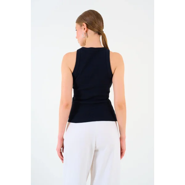 Halter Yaka Taş Baskılı Atlet - Siyah