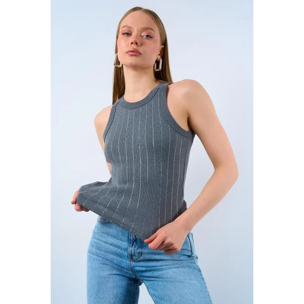 Halter Yaka Taş Baskılı Atlet - Antrasit