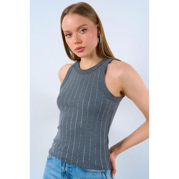 Halter Yaka Taş Baskılı Atlet - Antrasit