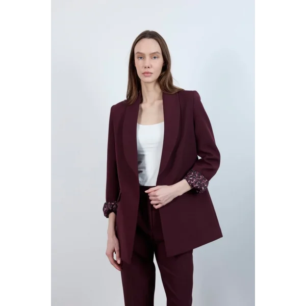 Leopar Astarlı Şal Yaka Blazer Ceket - Mürdüm