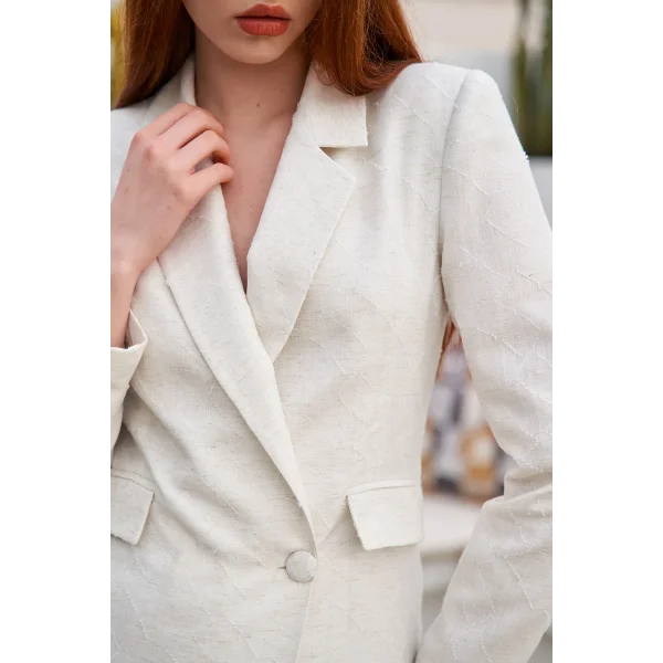 Jakarlı Tek Düğme Blazer Ceket - Naturel