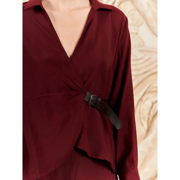 Kemer Detaylı Modal Kumaş Gömlek Bluz-Bordo