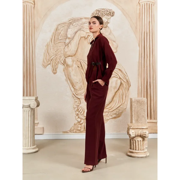 Kemer Detaylı Modal Kumaş Gömlek Bluz-Bordo