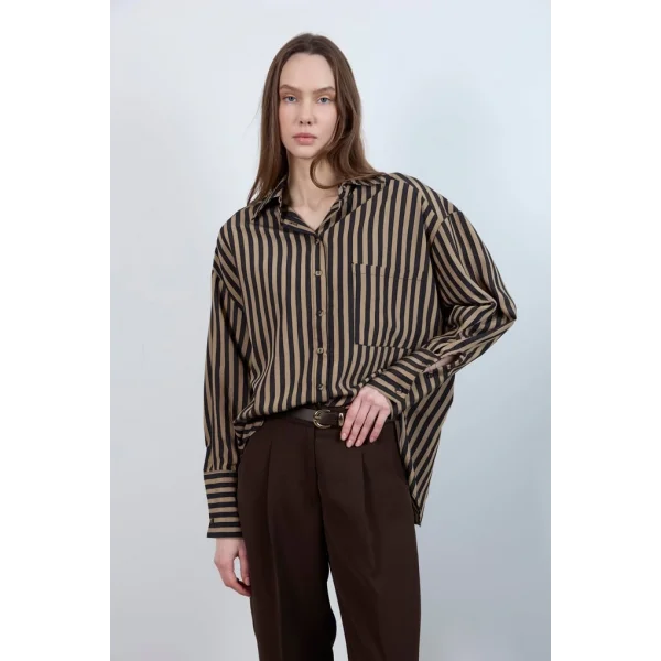 Çizgili Gömlek - Siyah Camel