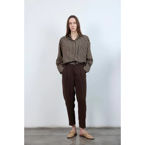 Çizgili Gömlek - Siyah Camel