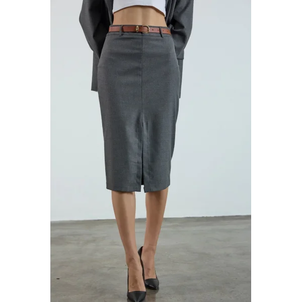 Poliviskon Kemerli Etek - Antrasit