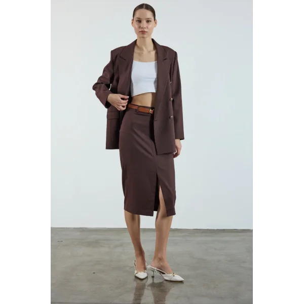 Poliviskon Kemerli Etek - Kahve