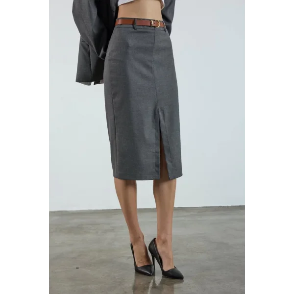 Poliviskon Kemerli Etek - Antrasit