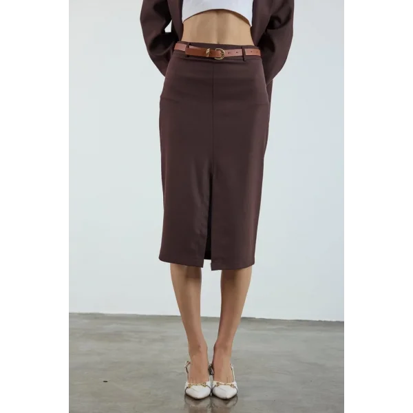 Poliviskon Kemerli Etek - Kahve