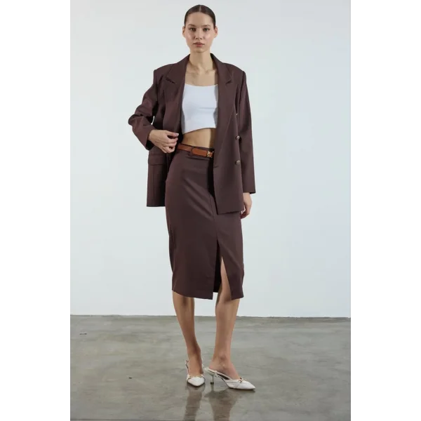 Poliviskon Kemerli Etek - Kahve