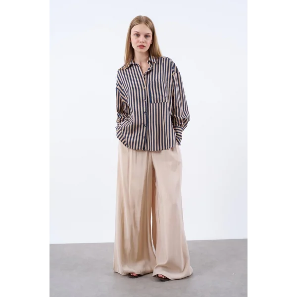 Çizgili Gömlek - Lacivert Camel