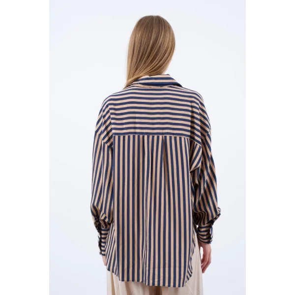 Çizgili Gömlek - Lacivert Camel