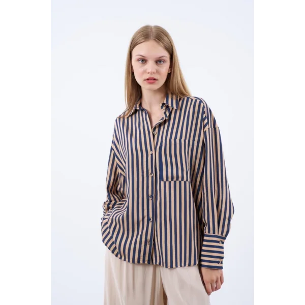 Çizgili Gömlek - Lacivert Camel