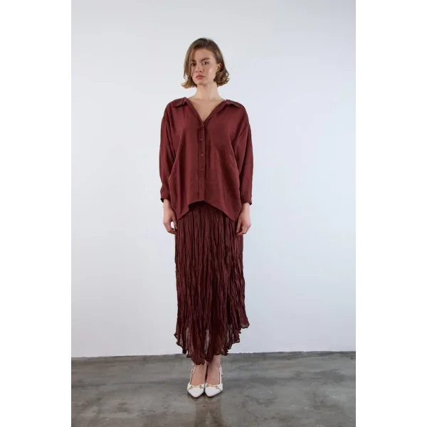 Düşük Omuz Oversize Gömlek - Kiremit