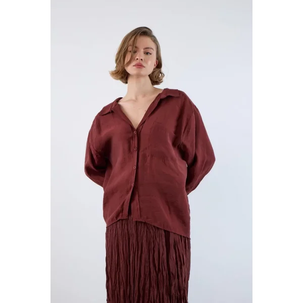 Düşük Omuz Oversize Gömlek - Kiremit