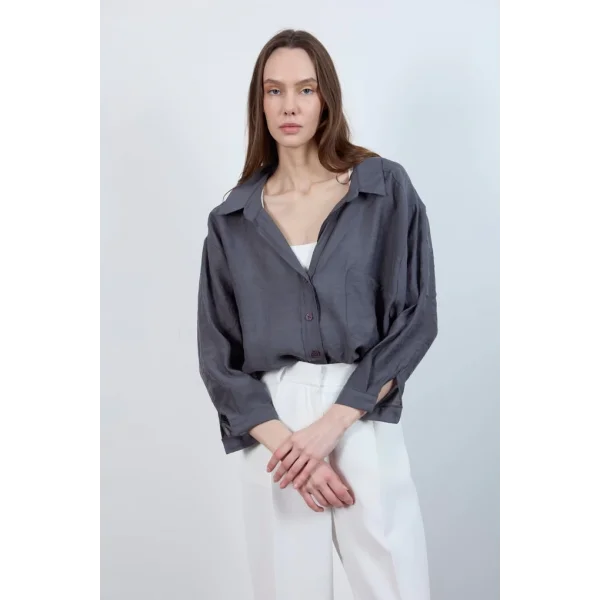 Düşük Omuz Oversize Gömlek - Antrasit