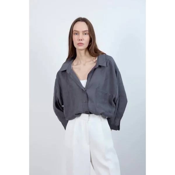 Düşük Omuz Oversize Gömlek - Antrasit