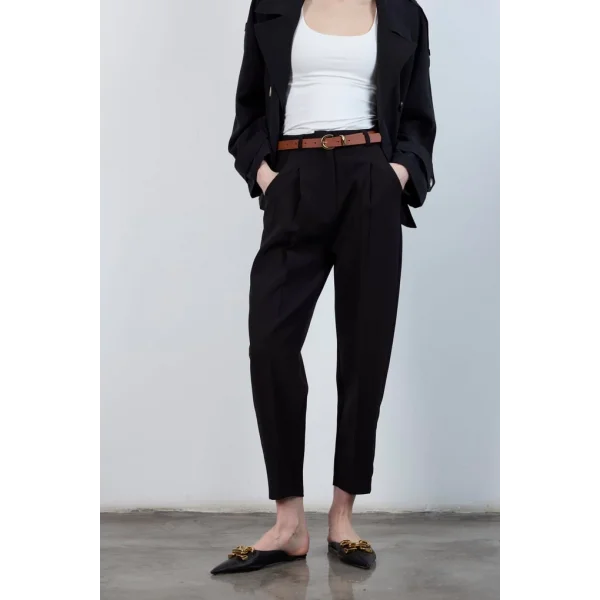 Yüksek Bel Kemerli Havuç Pantolon Siyah