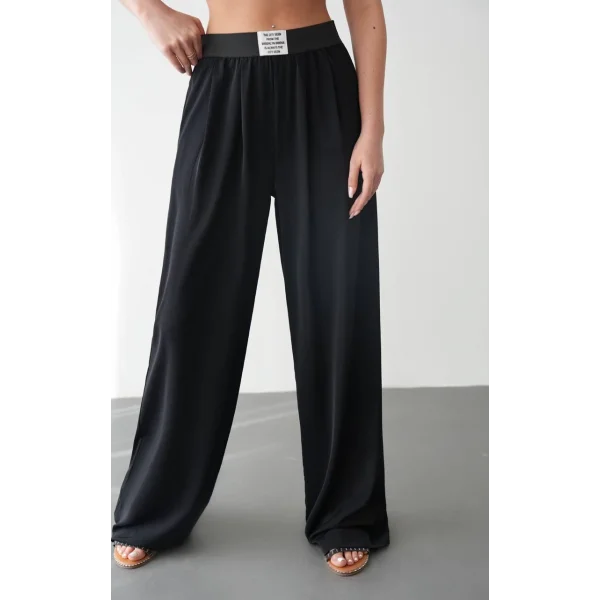 Beli Lastikli Bol Paça Siyah Pantolon