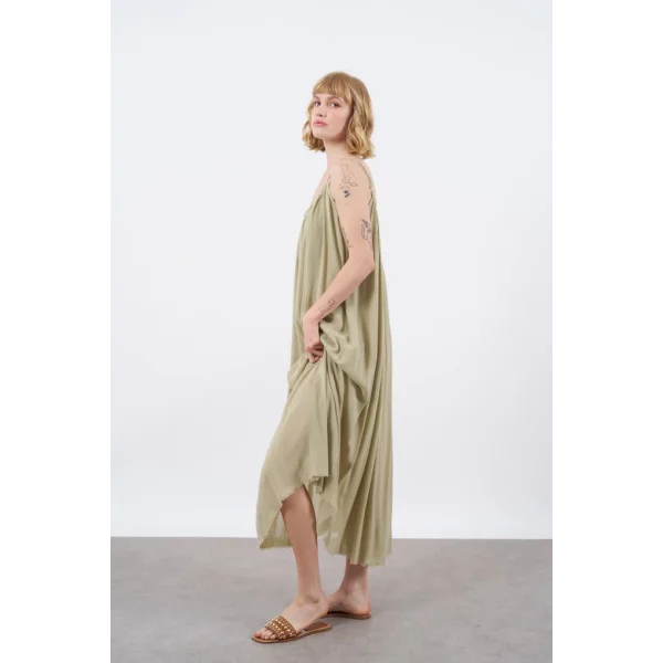 Askılı Rahat Kalıp Haki Elbise