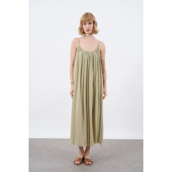 Askılı Rahat Kalıp Haki Elbise