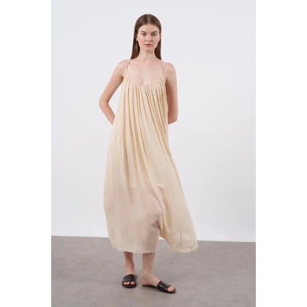 Askılı Rahat Kalıp Elbise - Taş