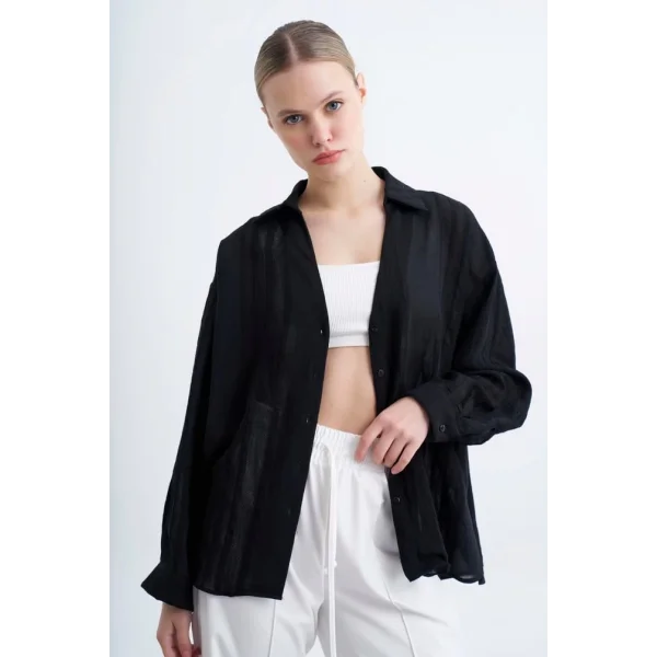 Premium Serisi Transparan Gömlek - Siyah