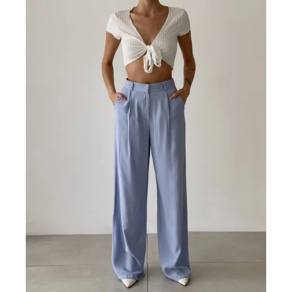 YÜKSEK BEL PALAZZO BOL PAÇA PANTOLON-MAVİ