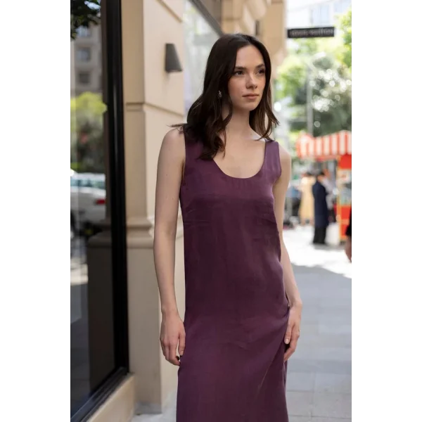 Modal Kolsuz Uzun Elbise-Bordo