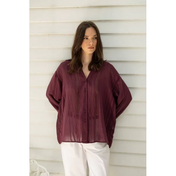 Premium Serisi Transparan Gömlek - Mürdüm